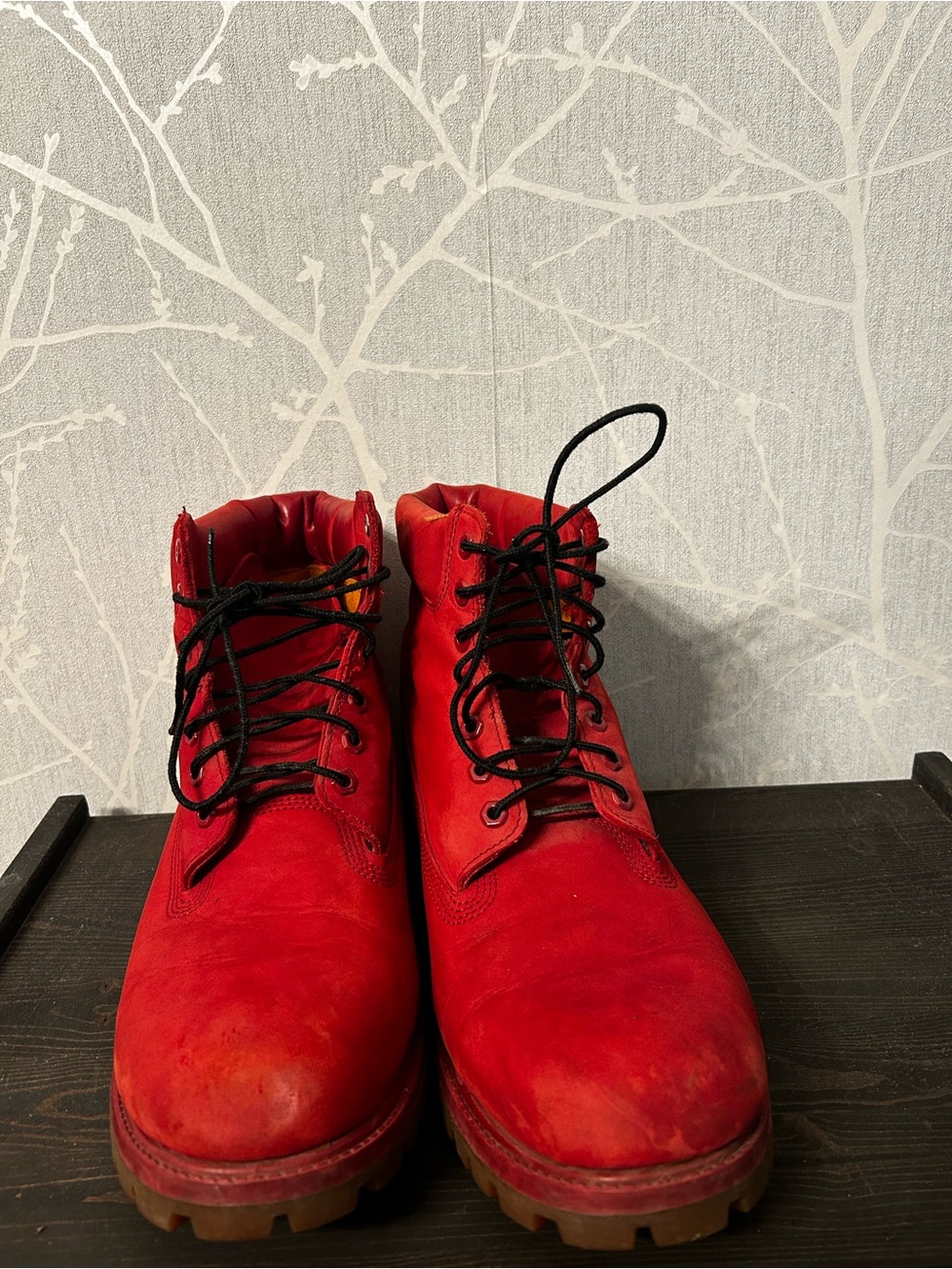 Red Timberland boots